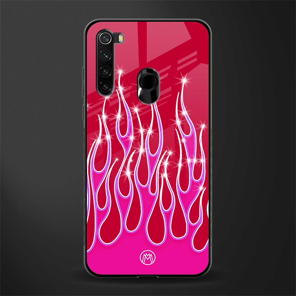 y2k magenta glittery flames glass case for redmi note 8 image