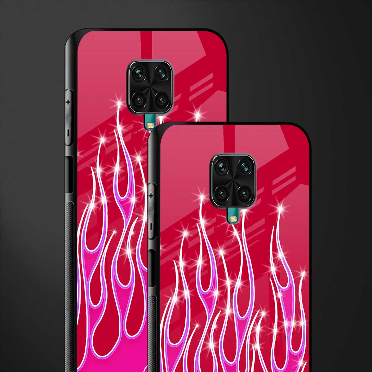 y2k magenta glittery flames glass case for poco m2 pro image-2