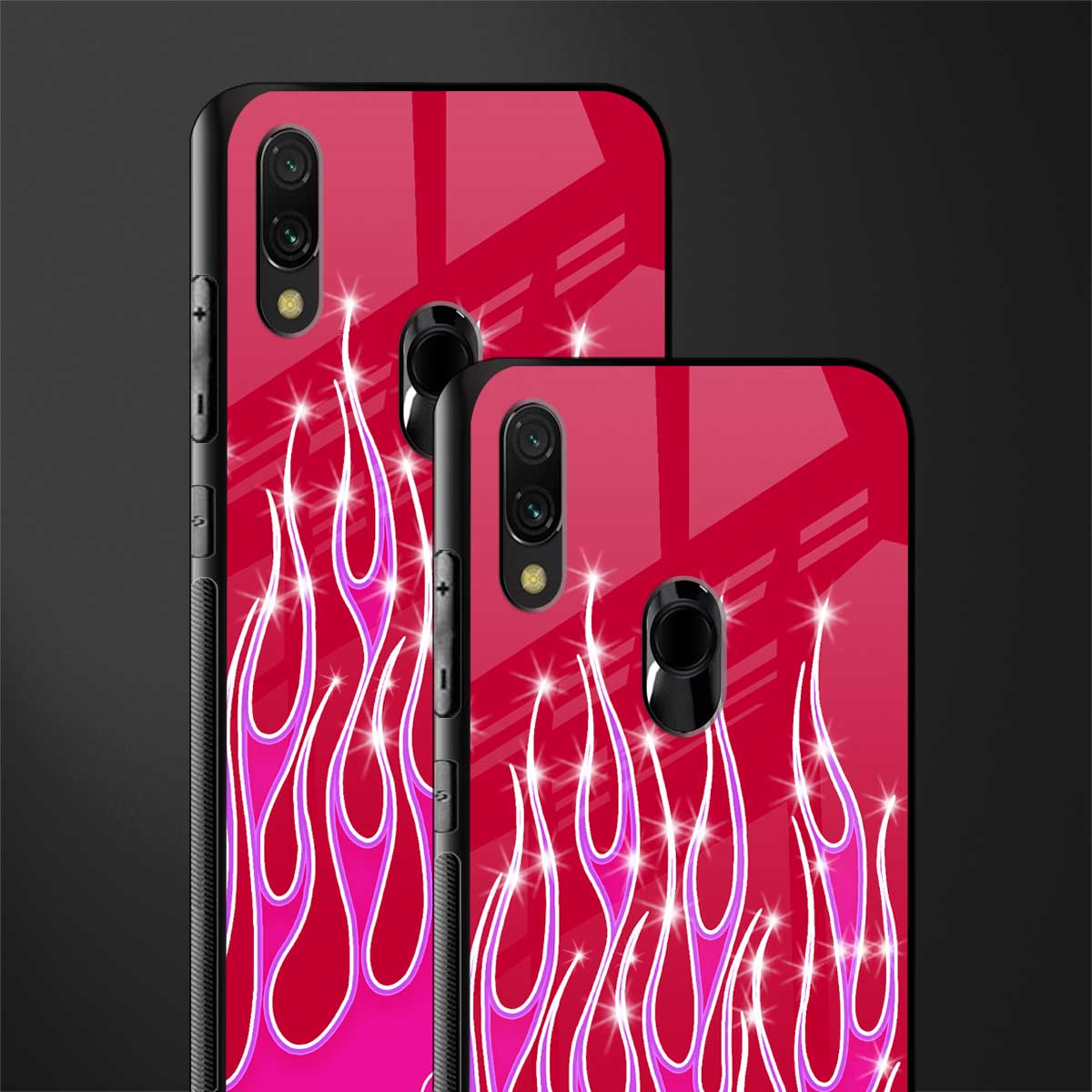 y2k magenta glittery flames glass case for redmi note 7 image-2