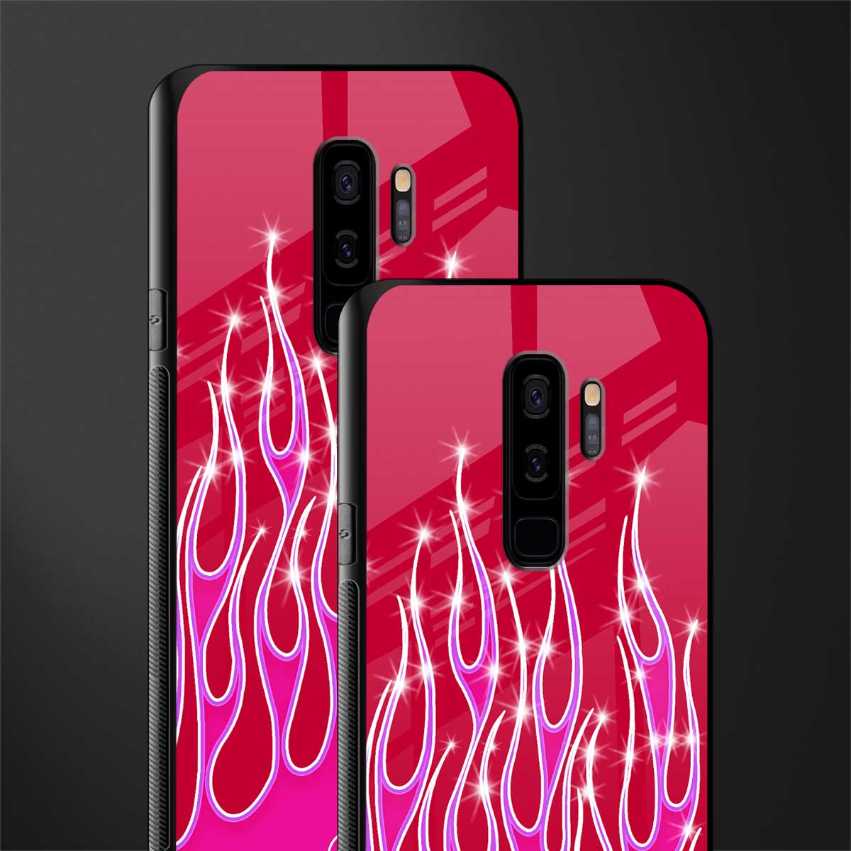 y2k magenta glittery flames glass case for samsung galaxy s9 plus image-2