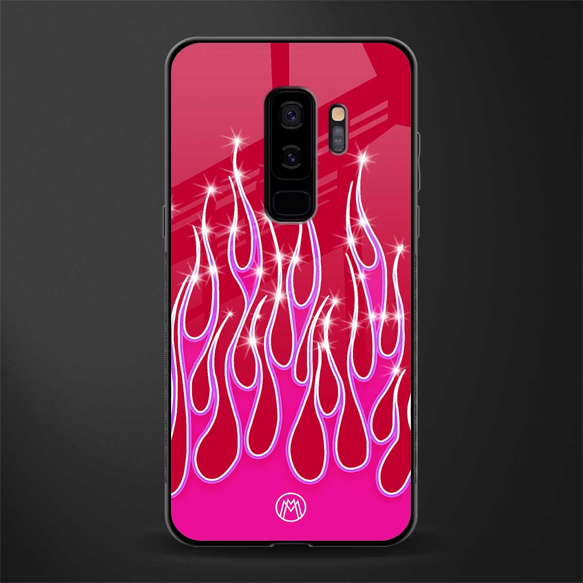 y2k magenta glittery flames glass case for samsung galaxy s9 plus image