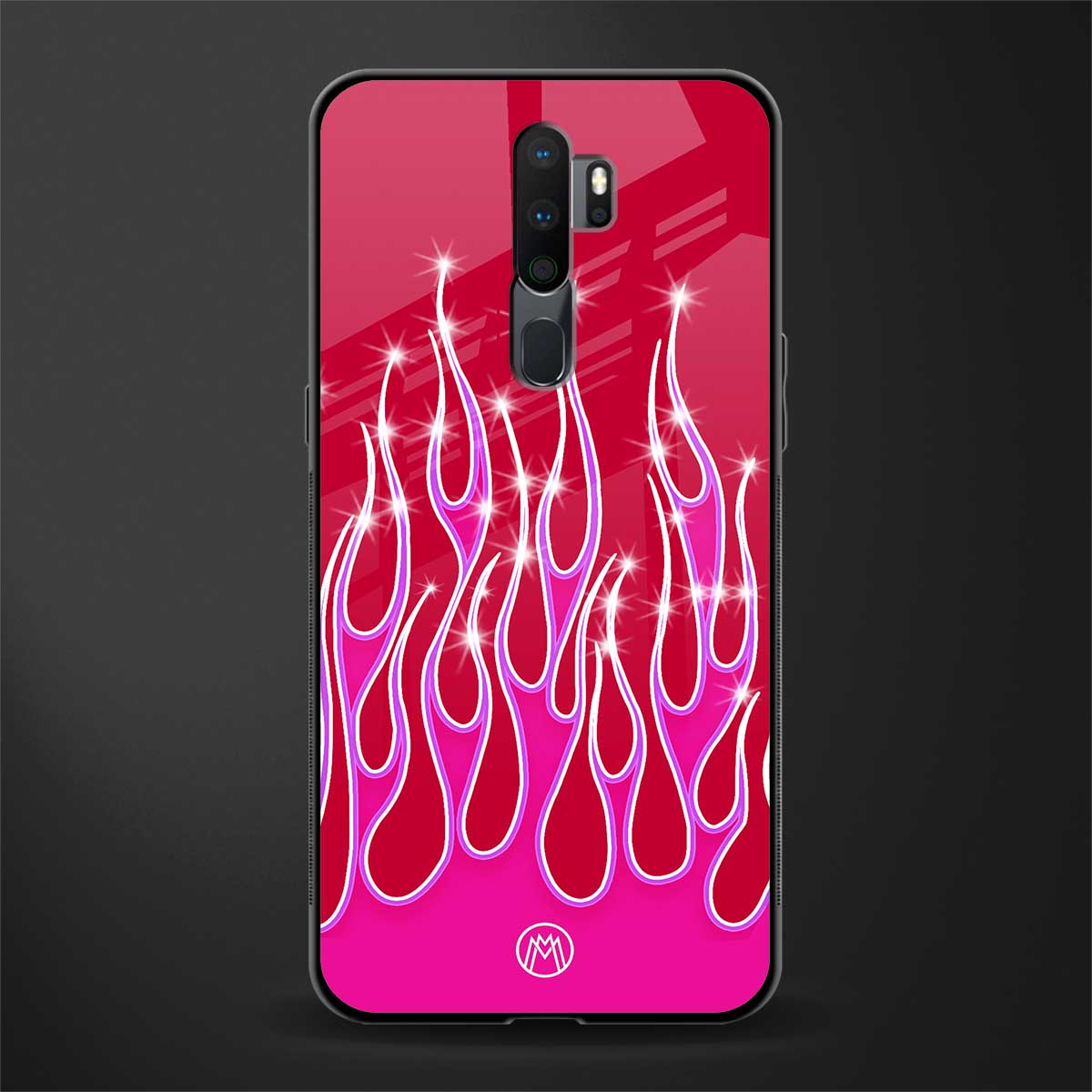 y2k magenta glittery flames glass case for oppo a9 2020 image