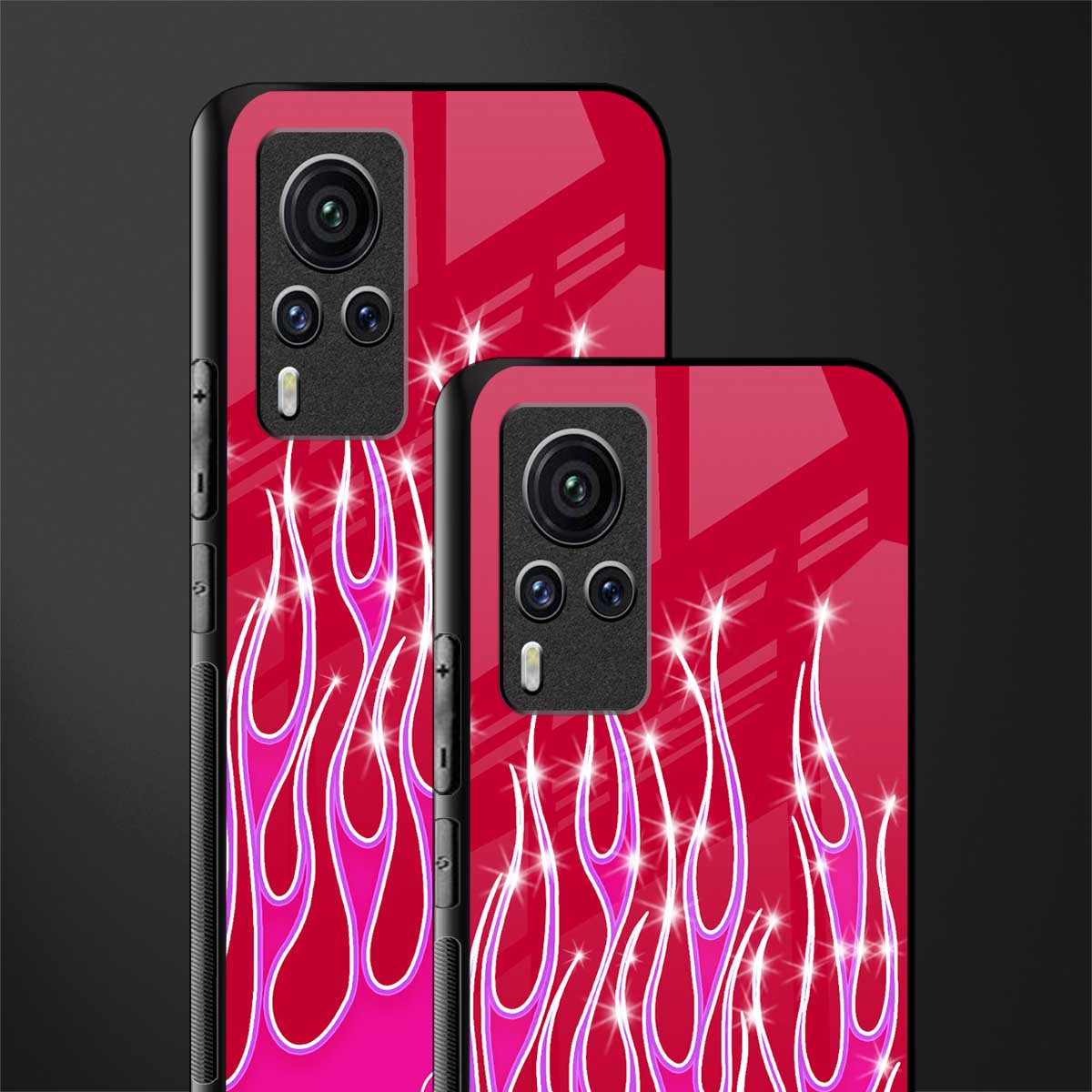 y2k magenta glittery flames glass case for vivo x60 pro image-2