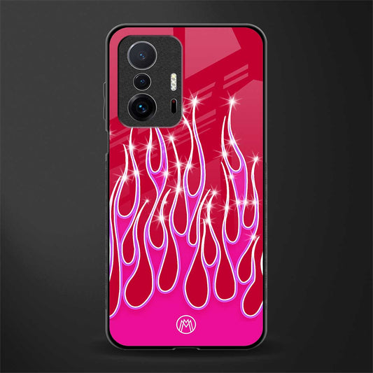 y2k magenta glittery flames glass case for mi 11t pro 5g image