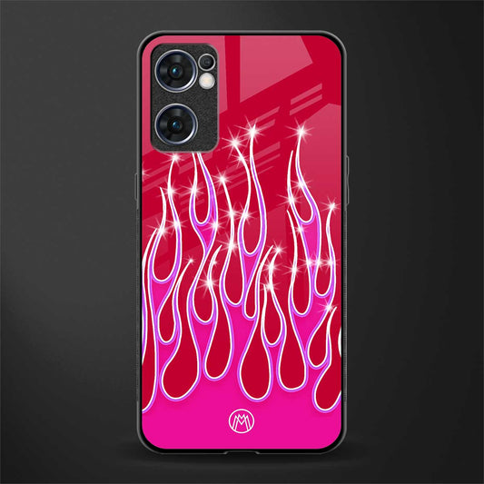 y2k magenta glittery flames glass case for oppo reno7 5g image