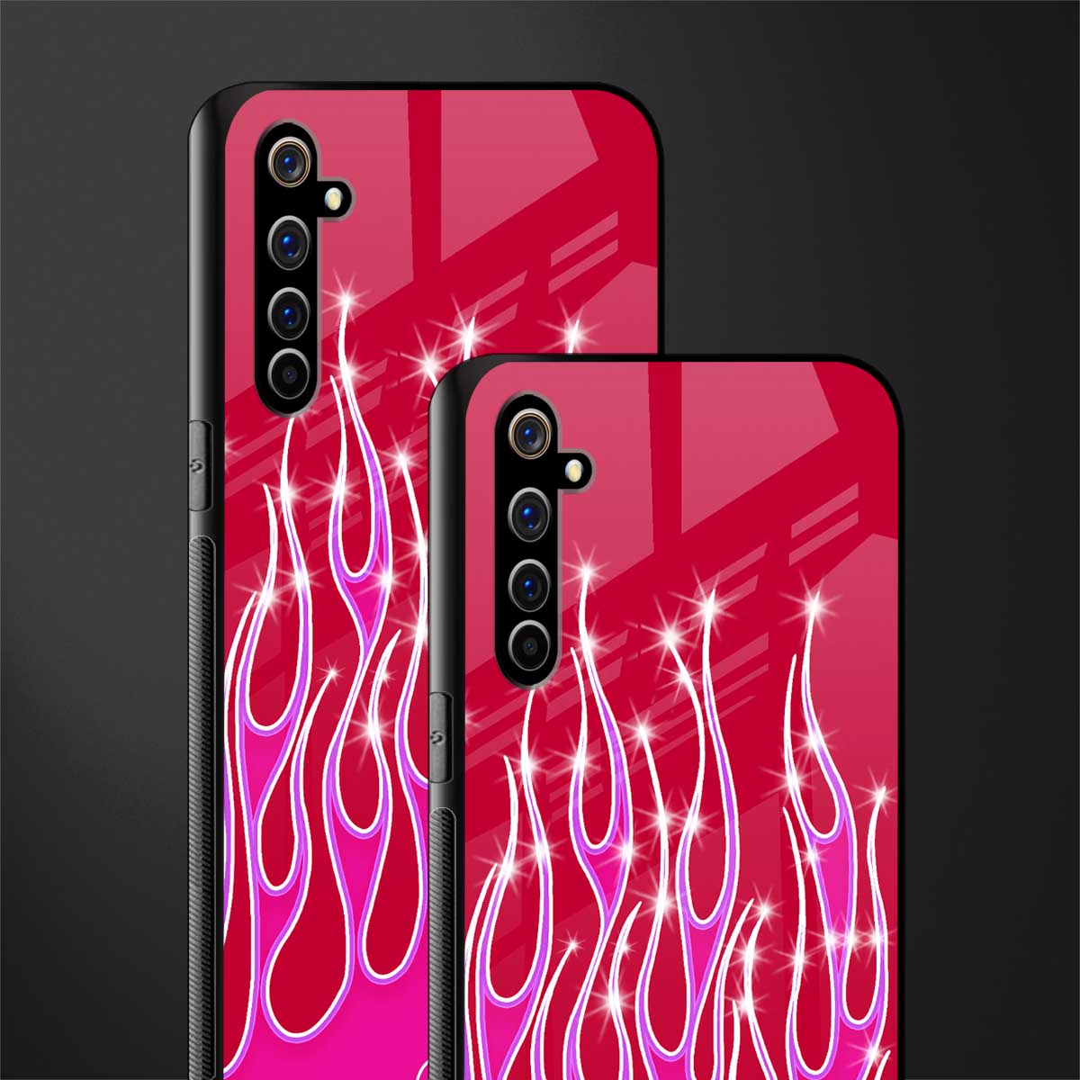y2k magenta glittery flames glass case for realme x50 pro image-2