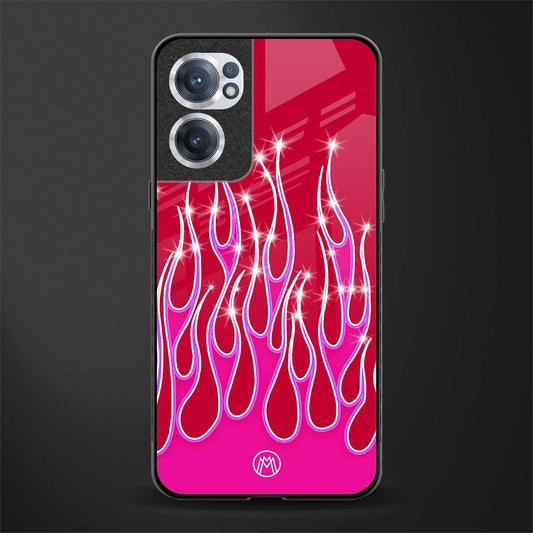 y2k magenta glittery flames glass case for oneplus nord ce 2 5g image