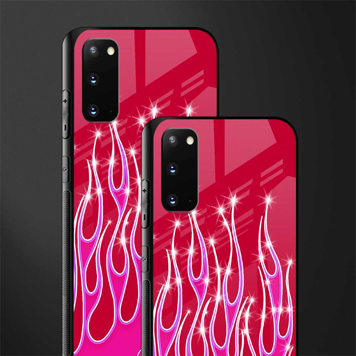 y2k magenta glittery flames glass case for samsung galaxy s20 image-2