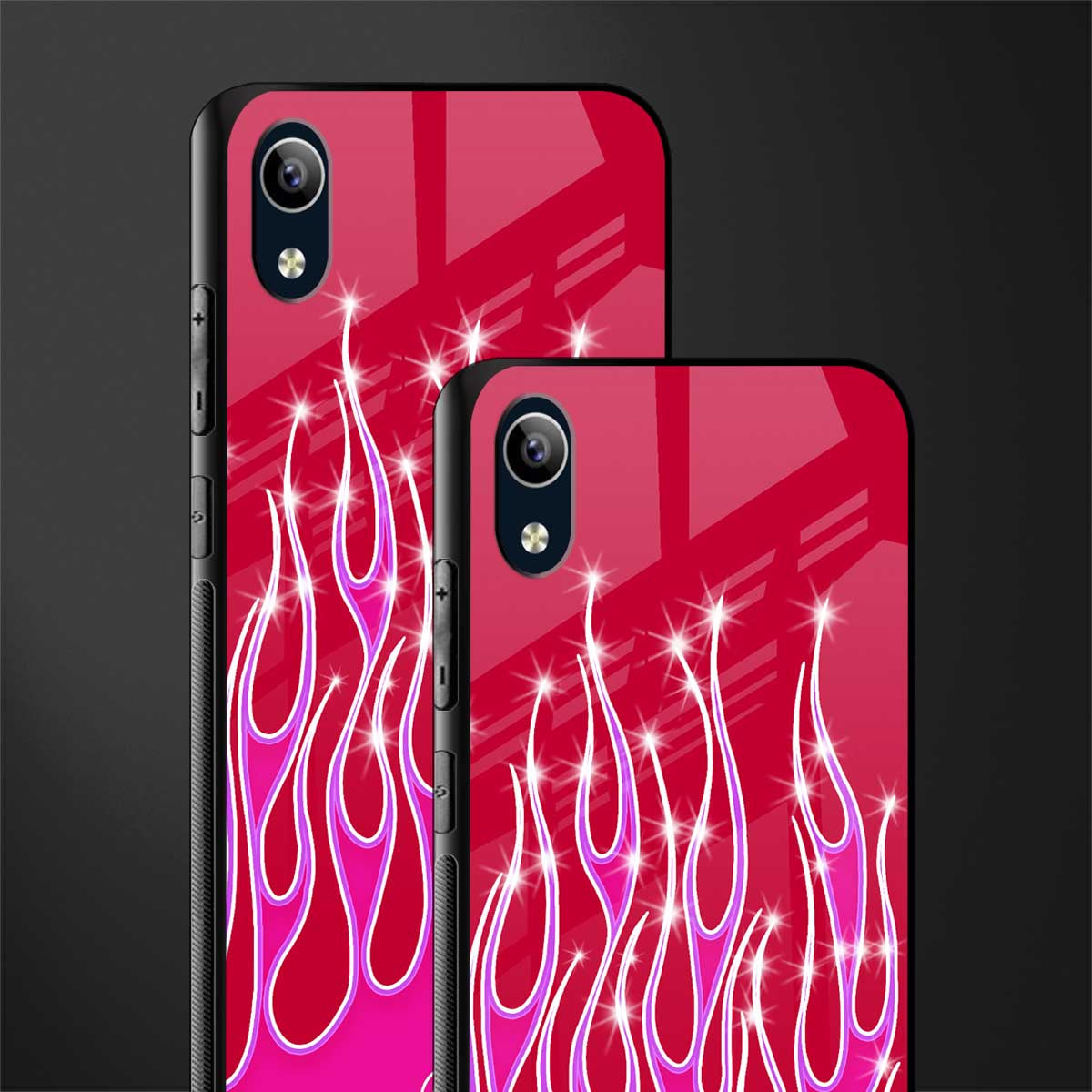y2k magenta glittery flames glass case for vivo y1s without fingerprint image-2