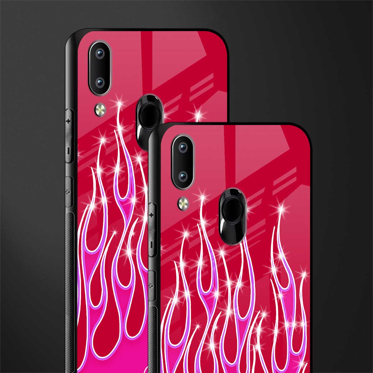 y2k magenta glittery flames glass case for vivo y91 image-2