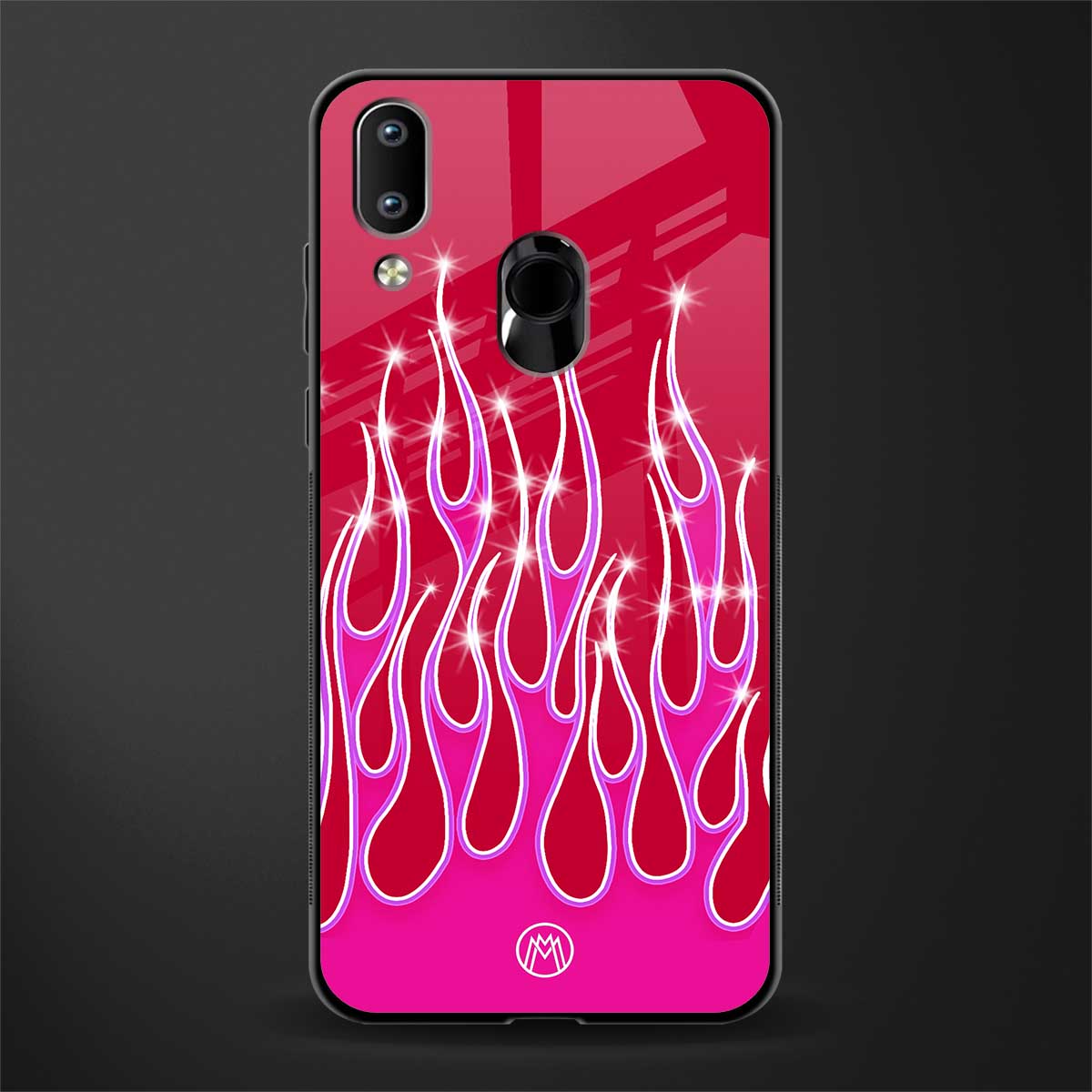 y2k magenta glittery flames glass case for vivo y91 image