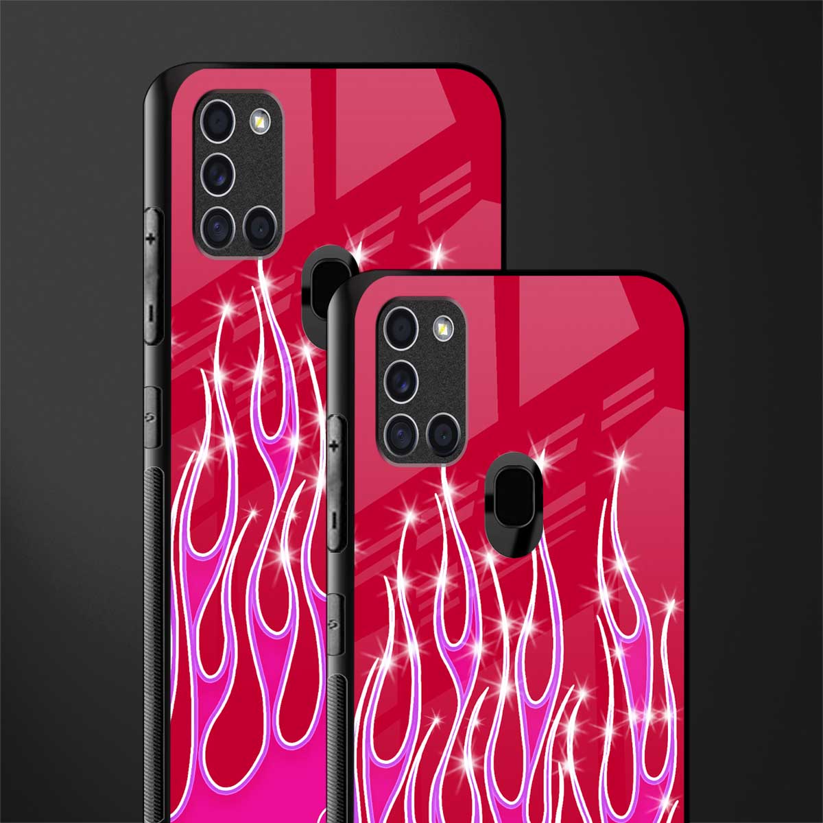 y2k magenta glittery flames glass case for samsung galaxy a21s image-2