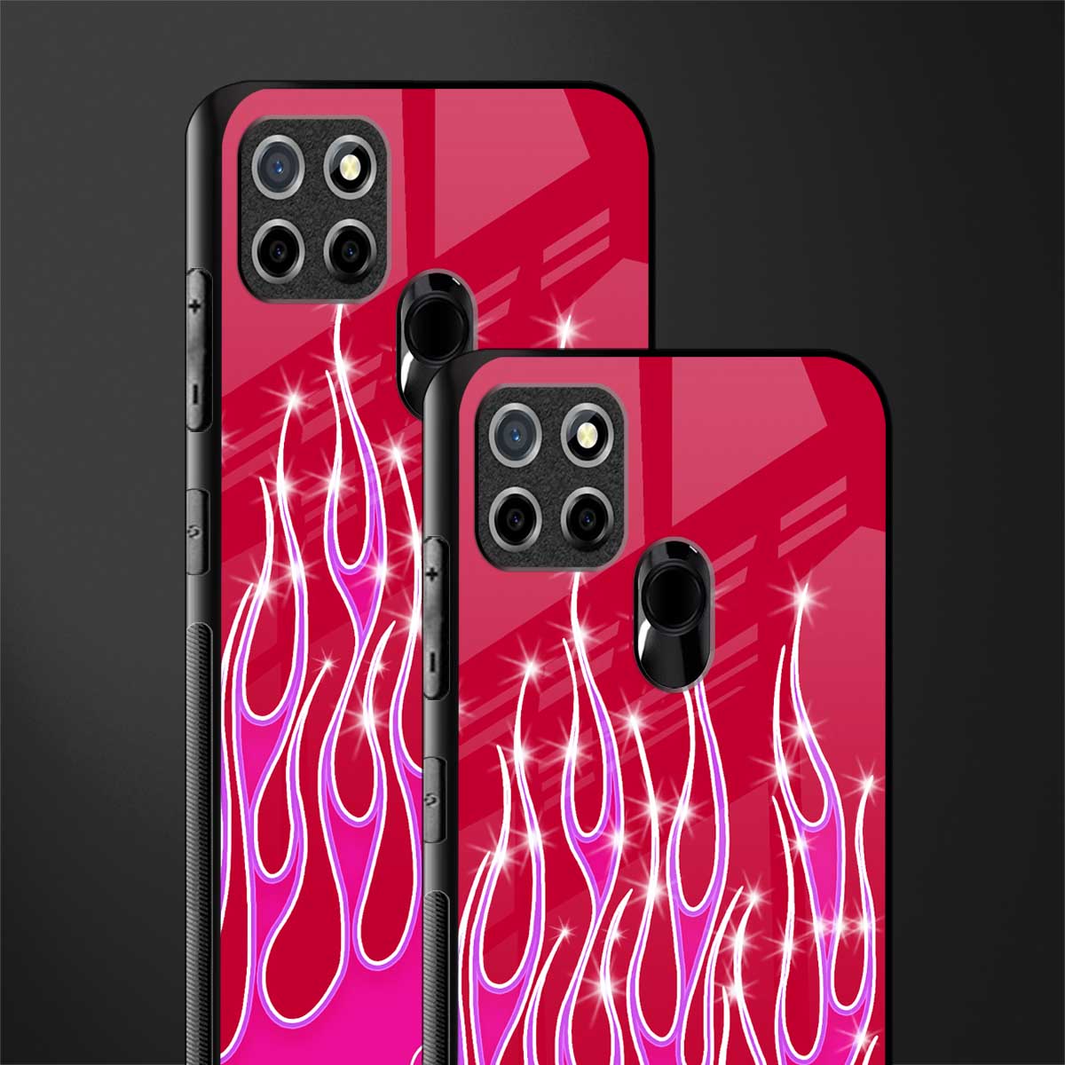 y2k magenta glittery flames glass case for realme narzo 30a image-2