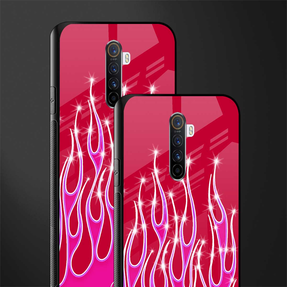 y2k magenta glittery flames glass case for realme x2 pro image-2