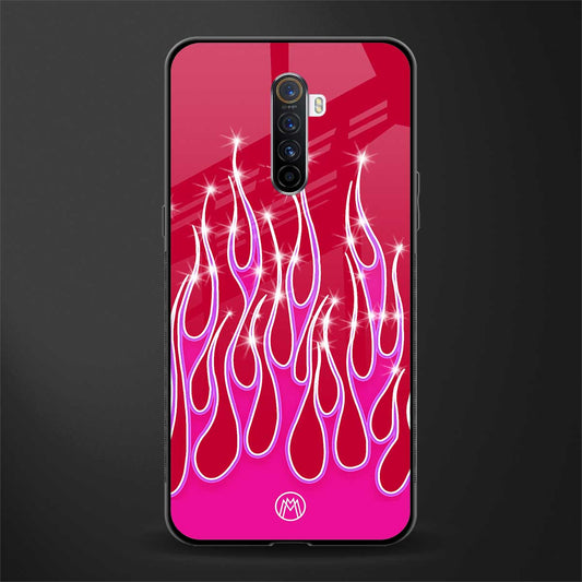 y2k magenta glittery flames glass case for realme x2 pro image