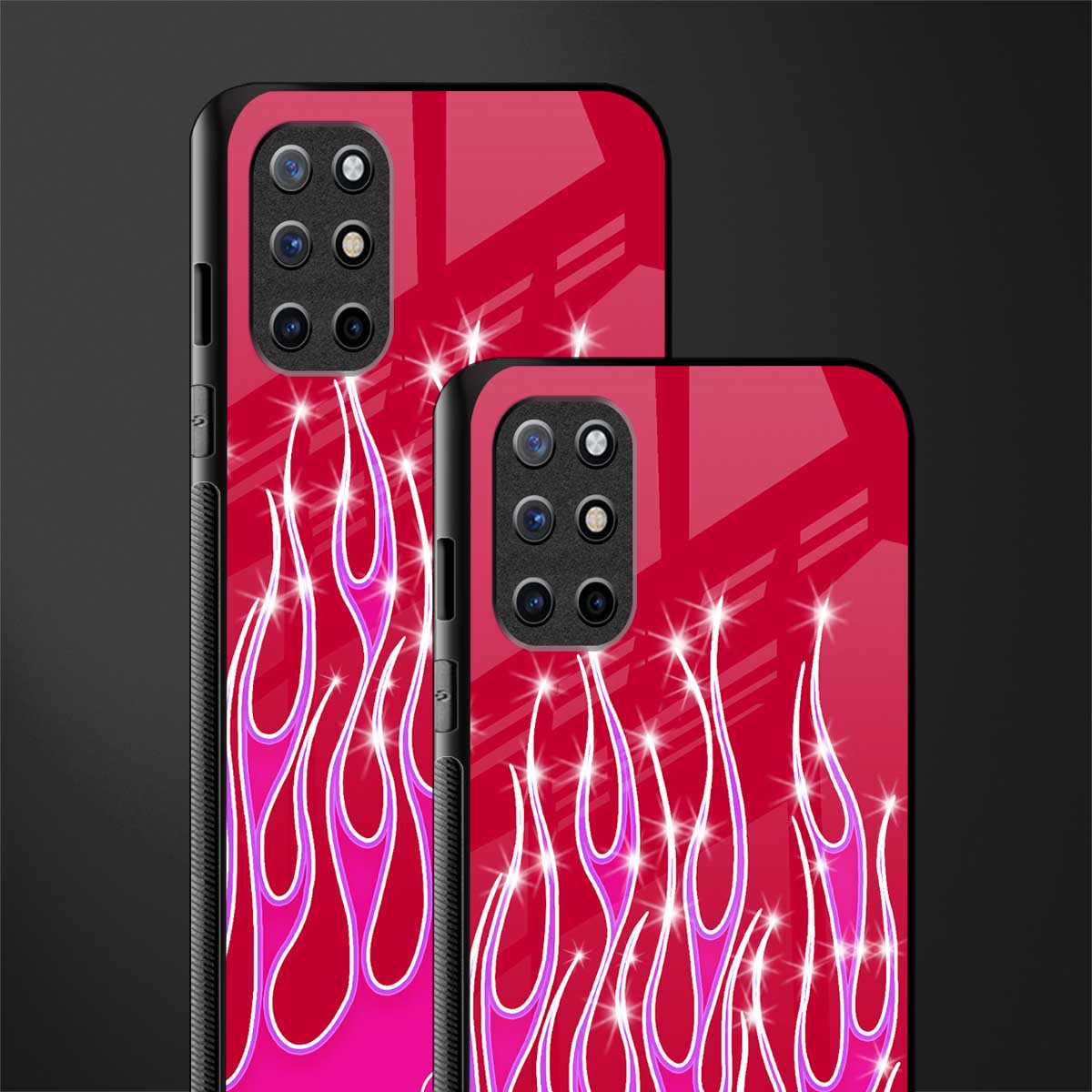y2k magenta glittery flames glass case for oneplus 8t image-2