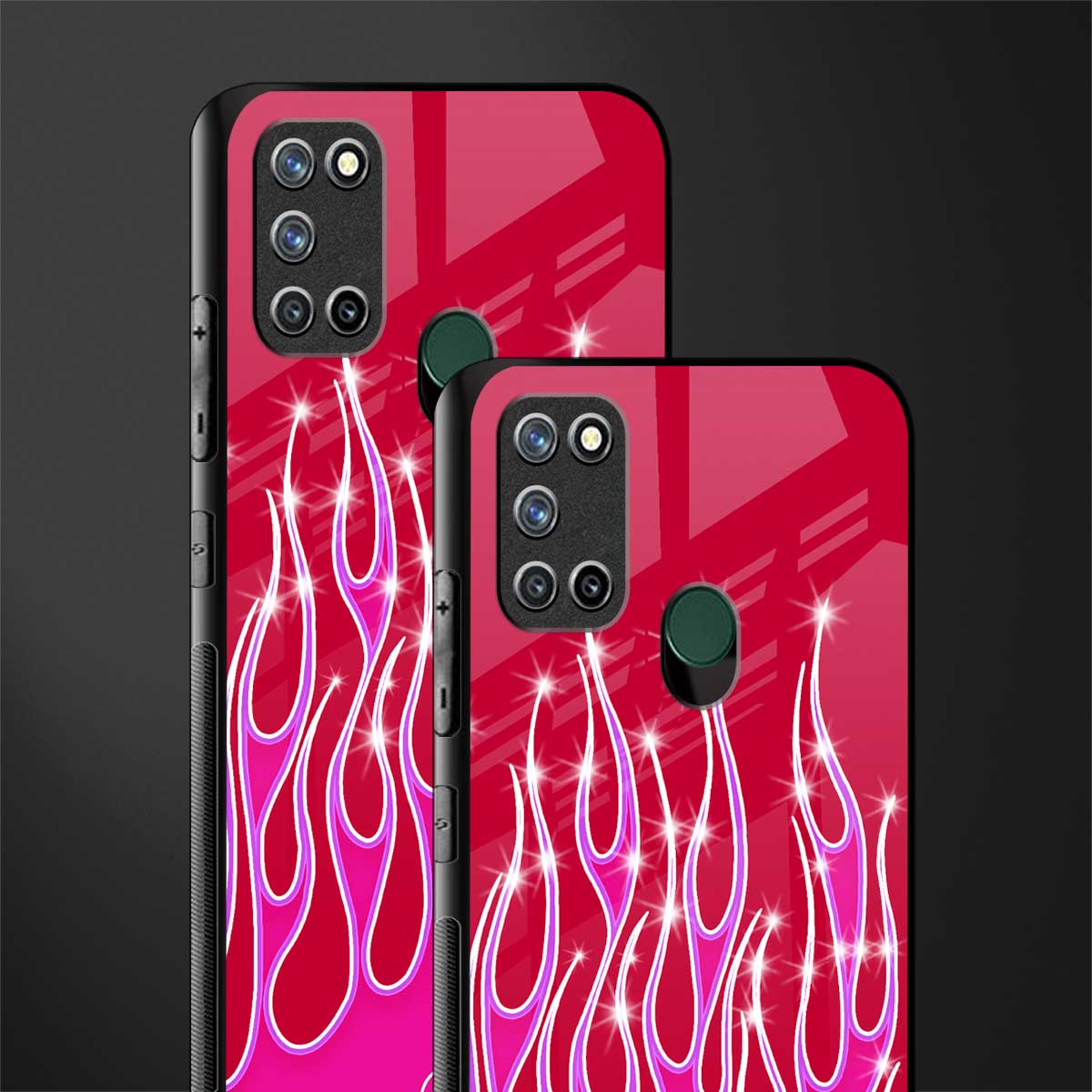 y2k magenta glittery flames glass case for realme 7i image-2