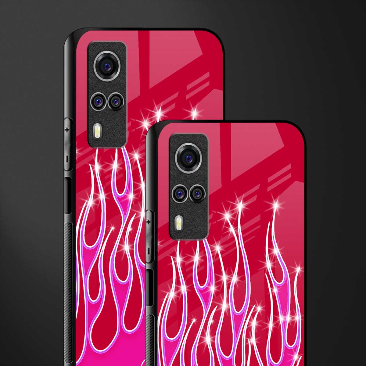 y2k magenta glittery flames glass case for vivo y51 image-2