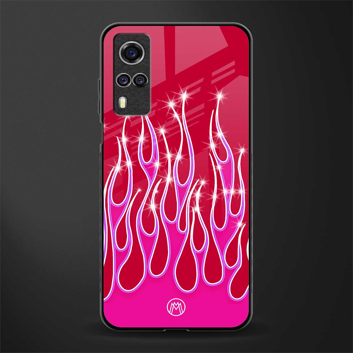 y2k magenta glittery flames glass case for vivo y51 image