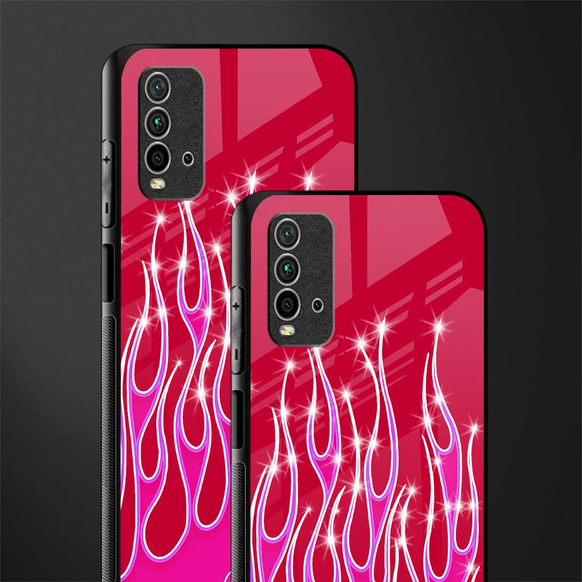 y2k magenta glittery flames glass case for redmi 9 power image-2