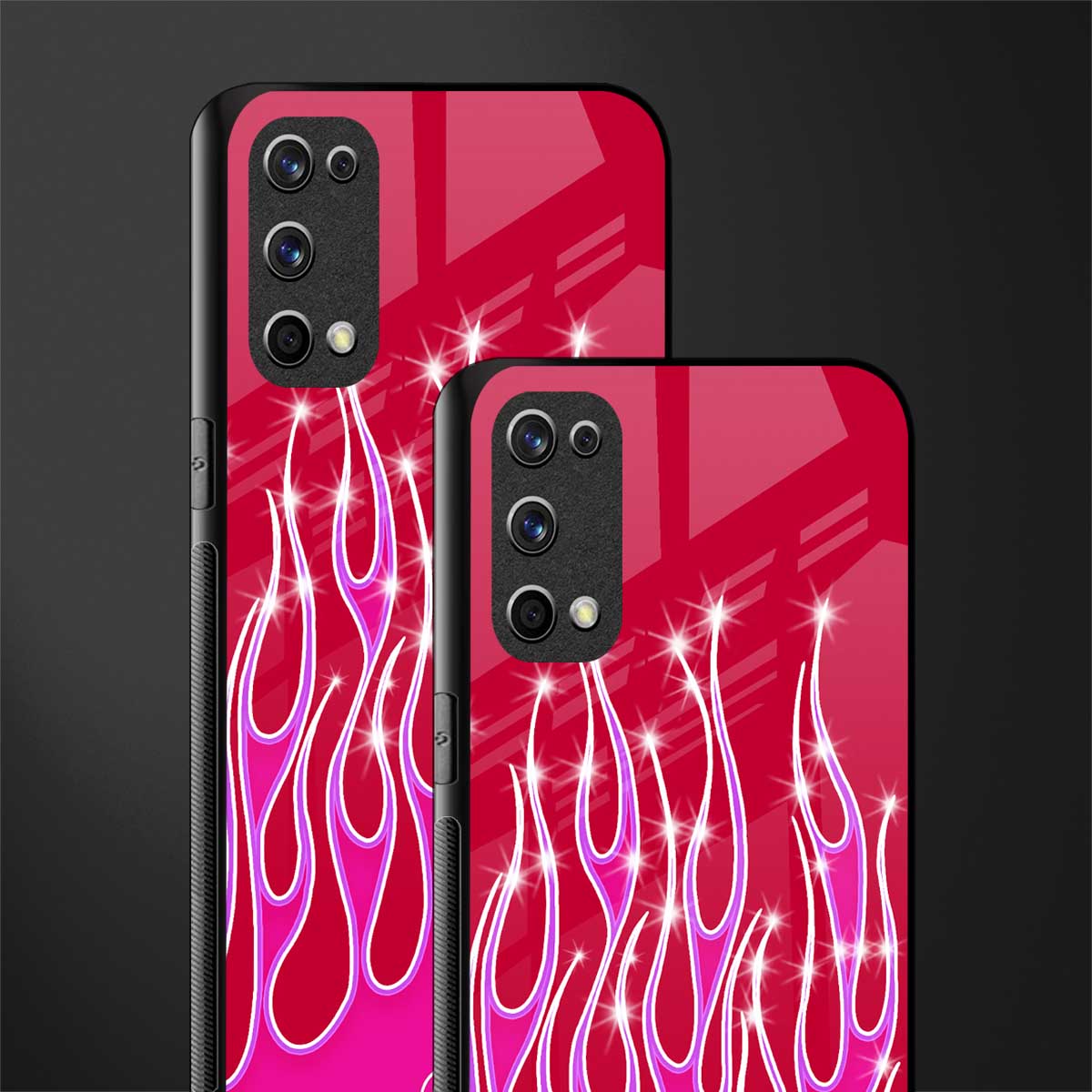 y2k magenta glittery flames glass case for realme x7 pro image-2