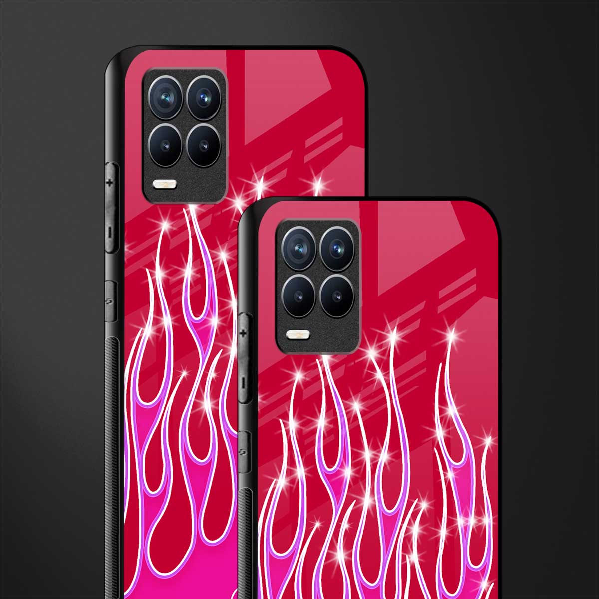 y2k magenta glittery flames glass case for realme 8 pro image-2
