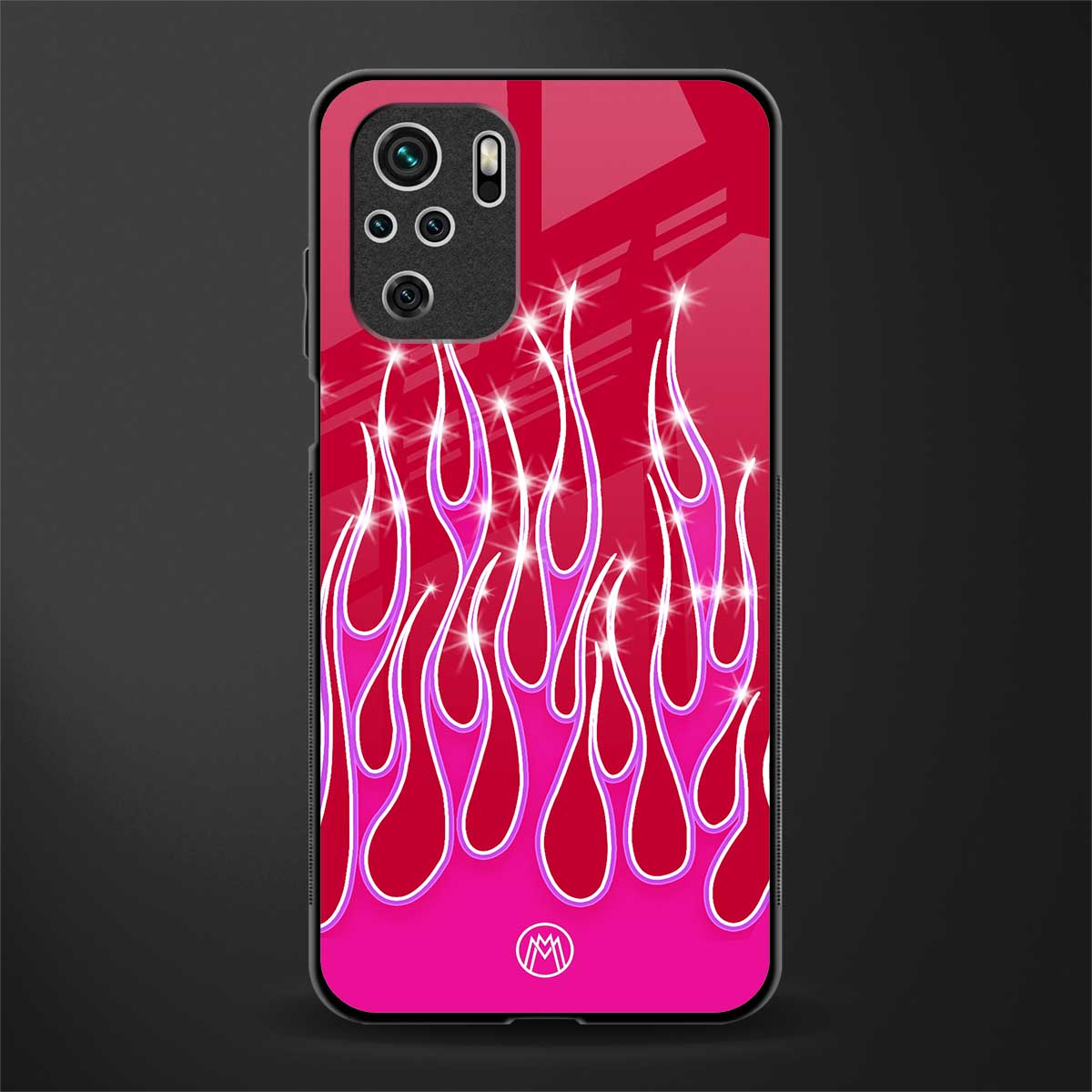y2k magenta glittery flames glass case for redmi note 10s image
