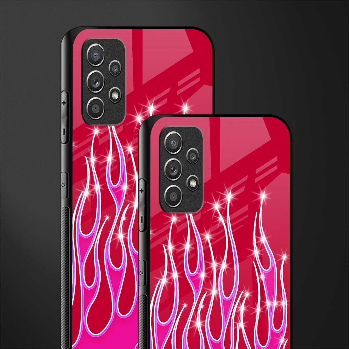 y2k magenta glittery flames glass case for samsung galaxy a32 4g image-2