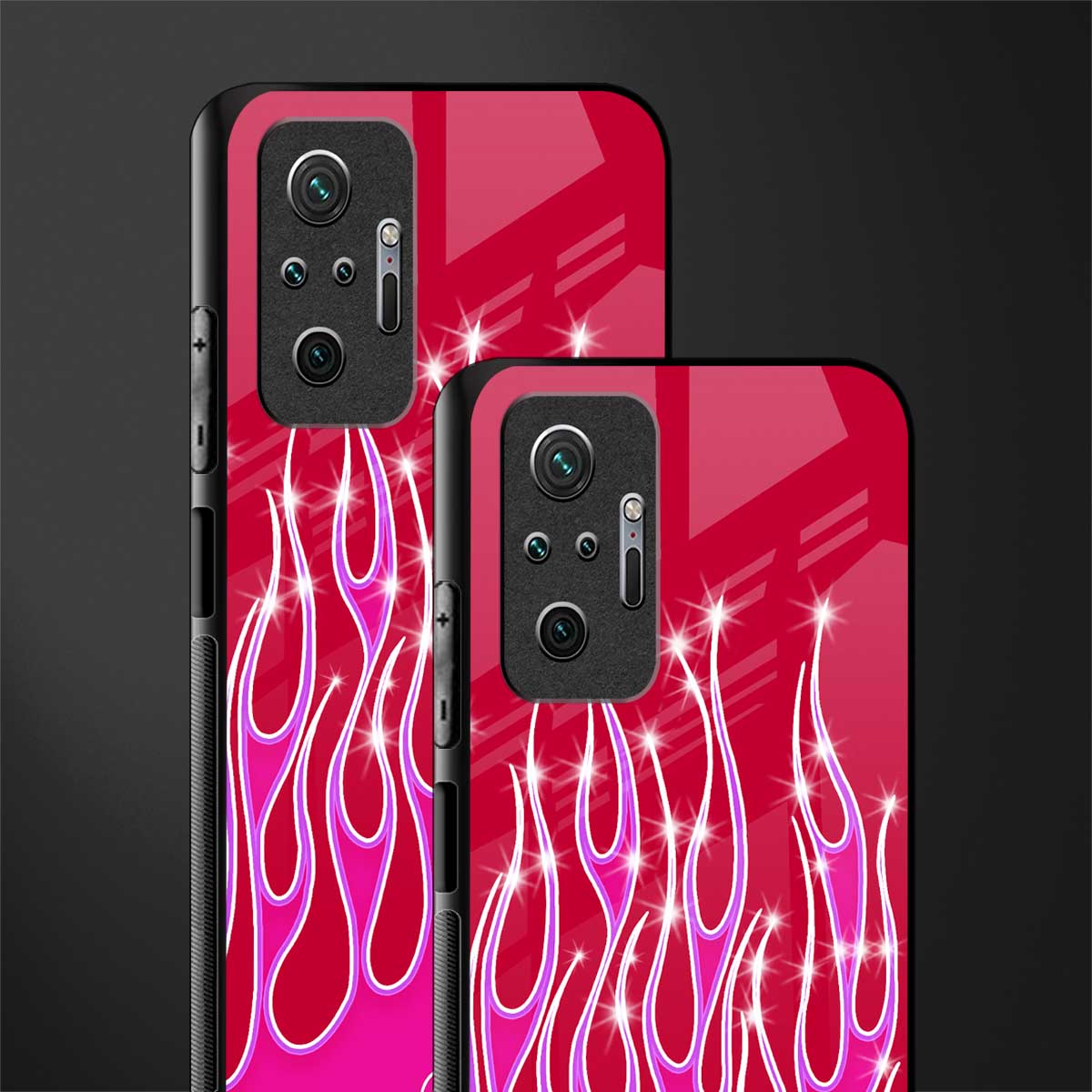 y2k magenta glittery flames glass case for redmi note 10 pro image-2