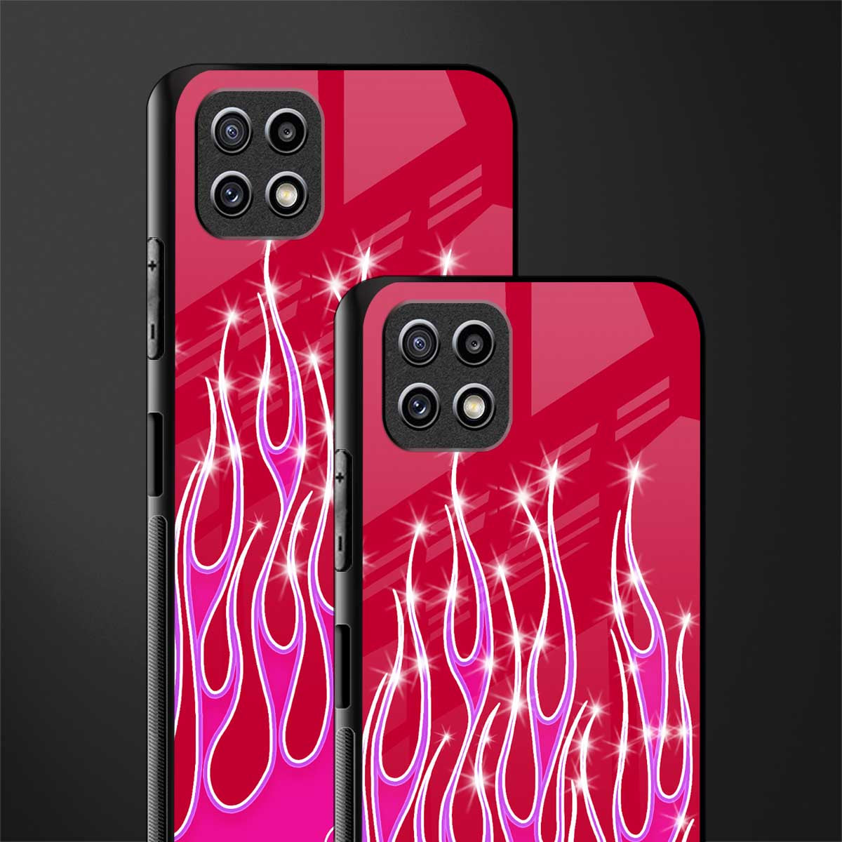 y2k magenta glittery flames glass case for samsung galaxy a22 5g image-2