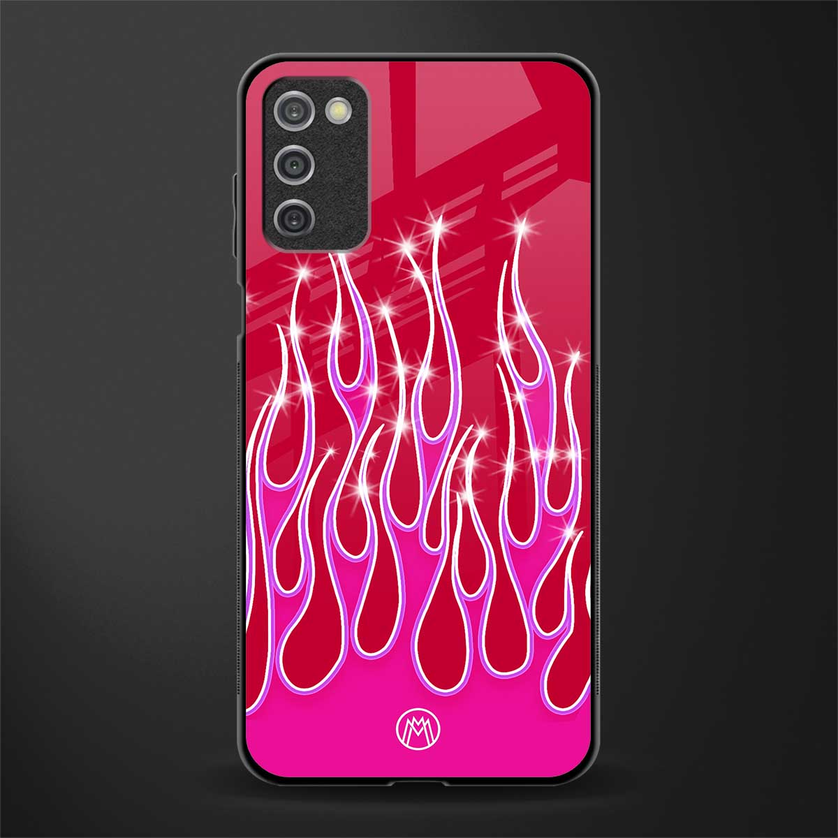 y2k magenta glittery flames glass case for samsung galaxy a03s image