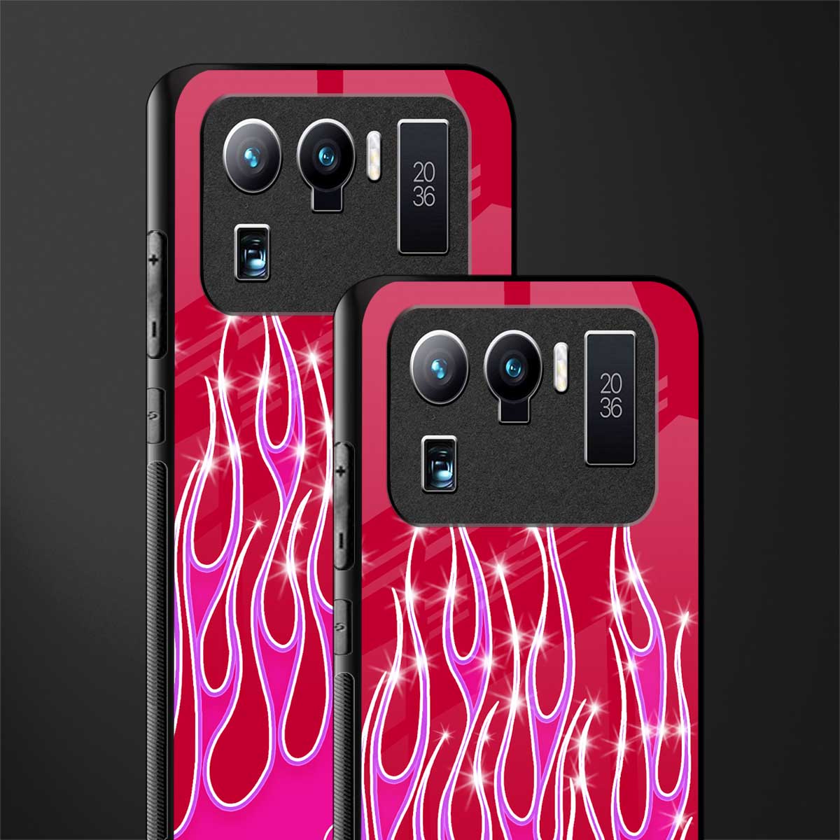 y2k magenta glittery flames glass case for mi 11 ultra 5g image-2