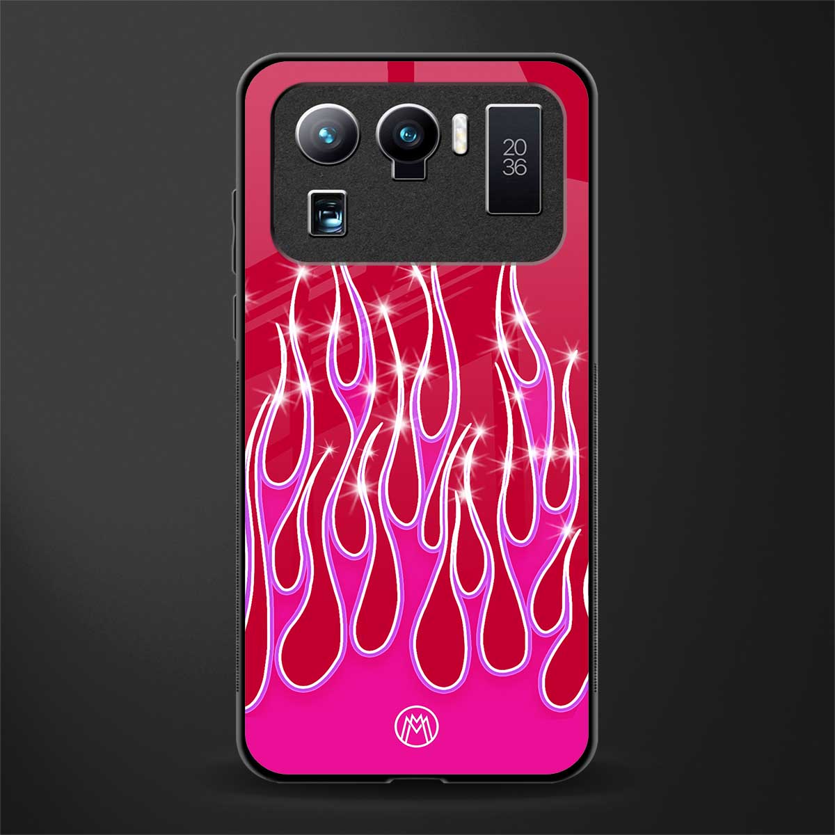 y2k magenta glittery flames glass case for mi 11 ultra 5g image