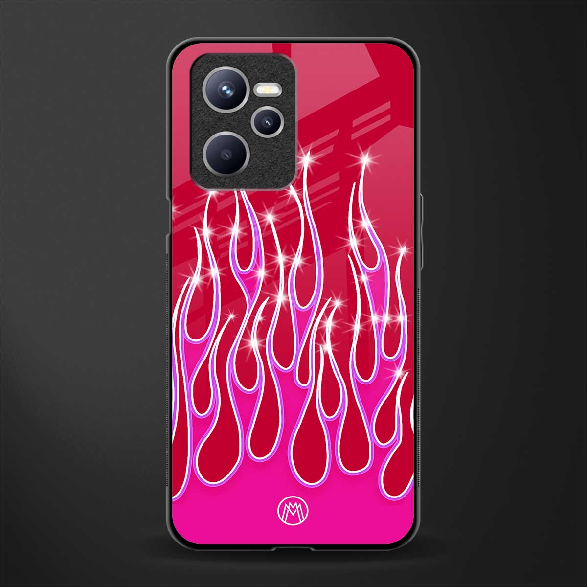 y2k magenta glittery flames glass case for realme c35 image
