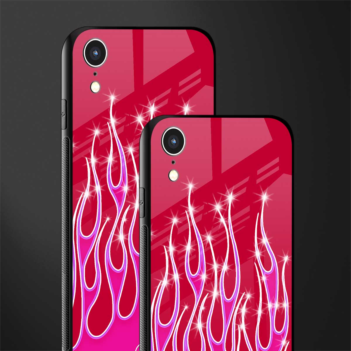 y2k magenta glittery flames glass case for iphone xr image-2