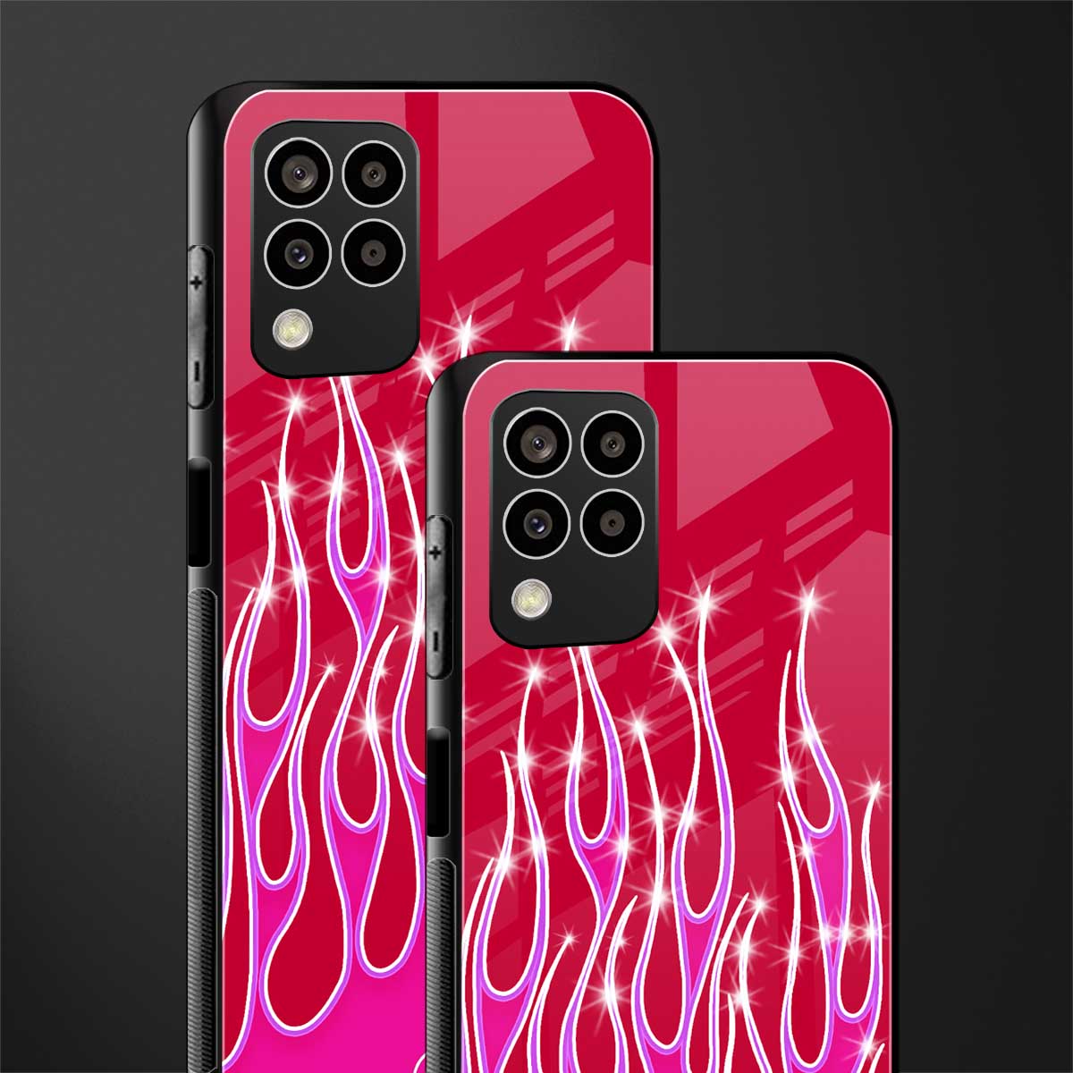 y2k magenta glittery flames back phone cover | glass case for samsung galaxy m33 5g