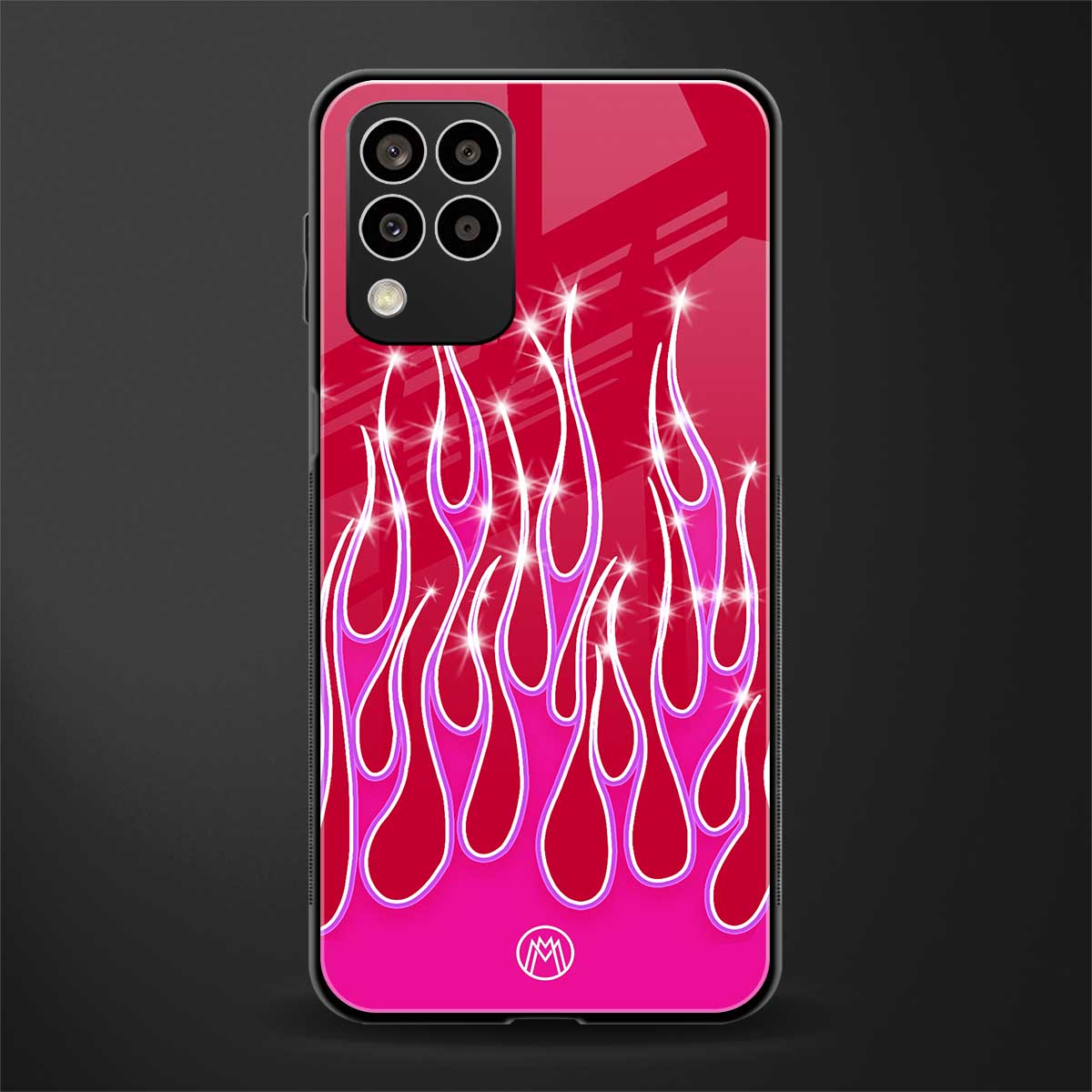 y2k magenta glittery flames back phone cover | glass case for samsung galaxy m33 5g