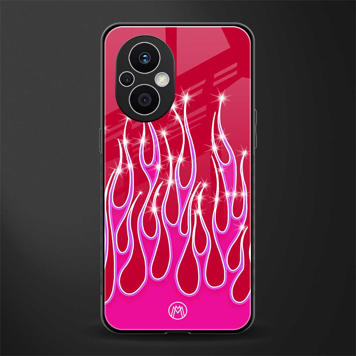 y2k magenta glittery flames back phone cover | glass case for oppo f21 pro 5g