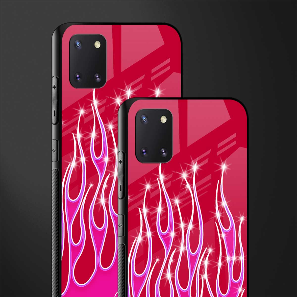 y2k magenta glittery flames glass case for samsung a81 image-2