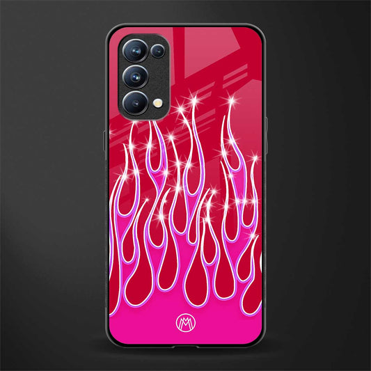 y2k magenta glittery flames back phone cover | glass case for oppo reno 5
