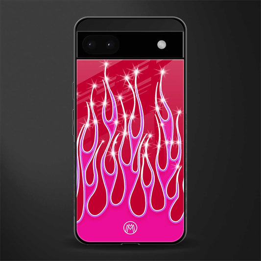 y2k magenta glittery flames back phone cover | glass case for google pixel 6a