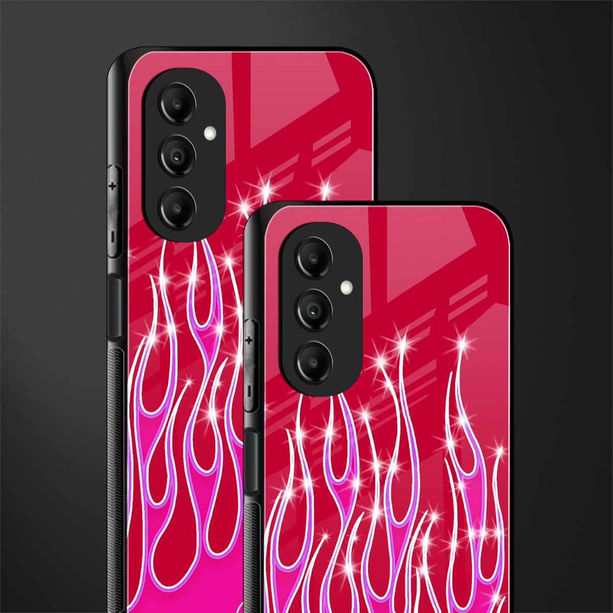 y2k magenta glittery flames back phone cover | glass case for samsung galaxy a14 5g