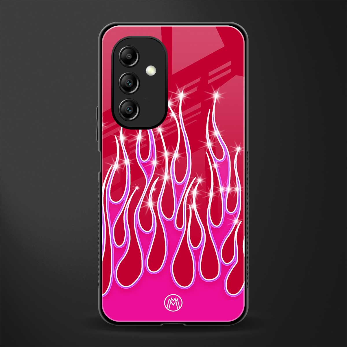 y2k magenta glittery flames back phone cover | glass case for samsung galaxy a14 5g