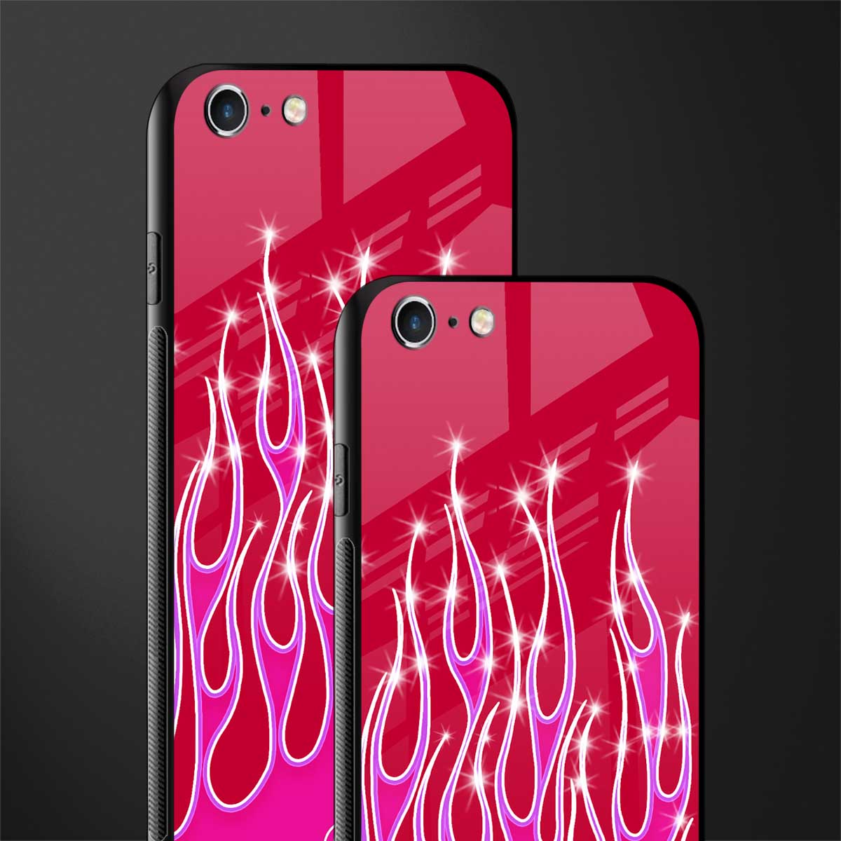 y2k magenta glittery flames glass case for iphone 6 image-2