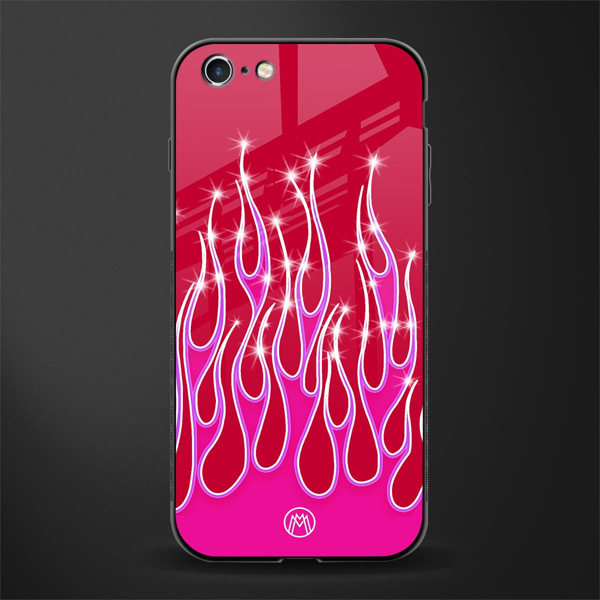 y2k magenta glittery flames glass case for iphone 6 image