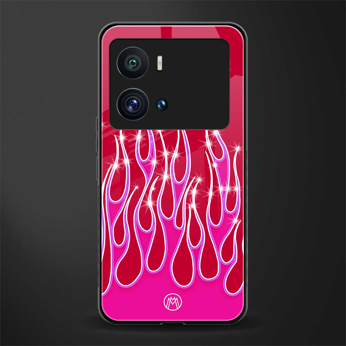 y2k magenta glittery flames back phone cover | glass case for iQOO 9 Pro