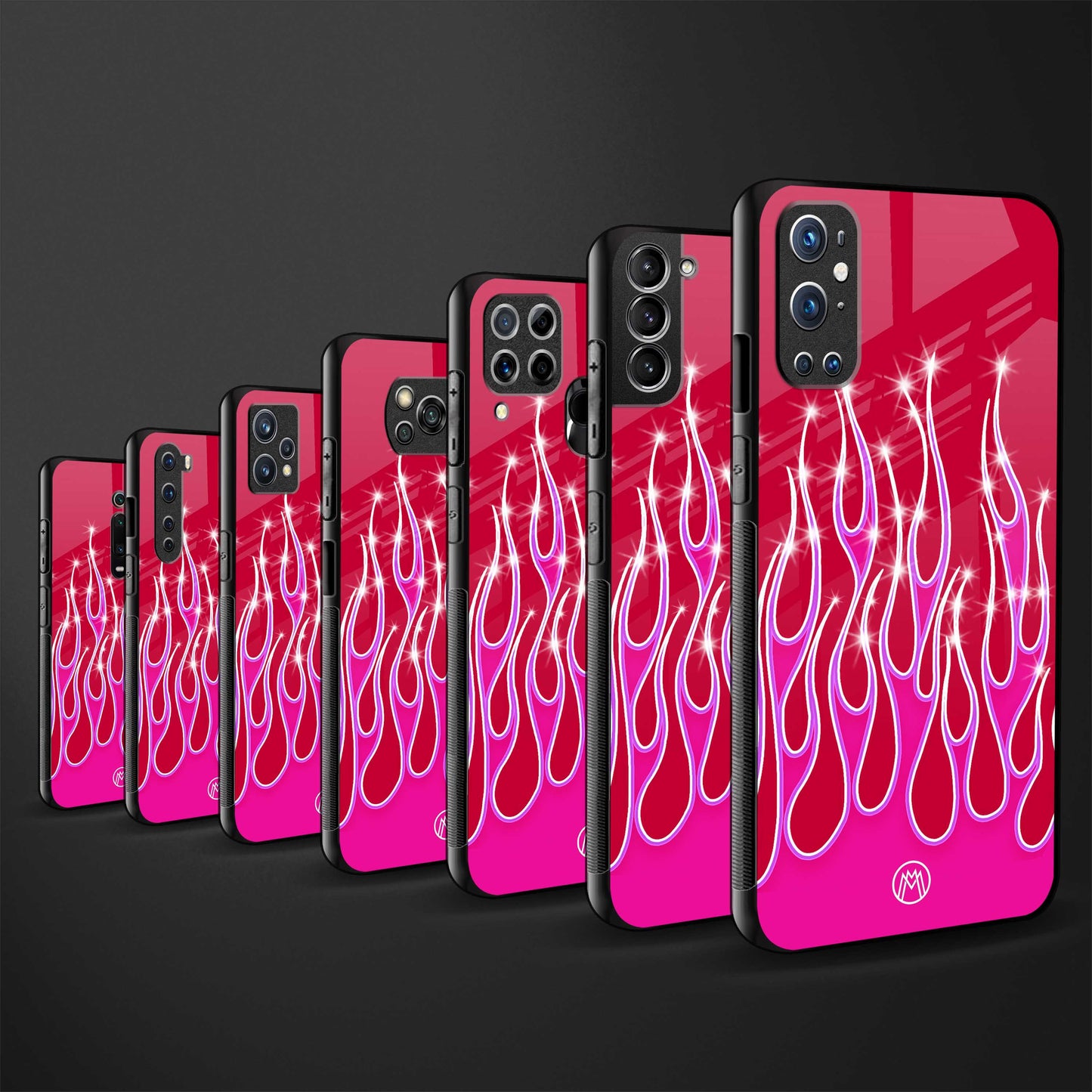 y2k magenta glittery flames glass case for oppo reno 3 pro image-3