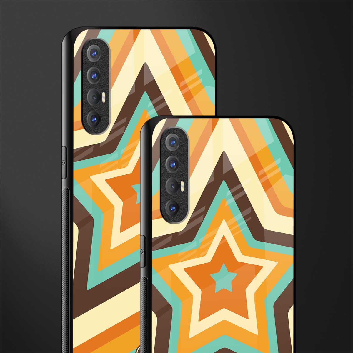 y2k orange brown stars glass case for oppo reno 3 pro image-2