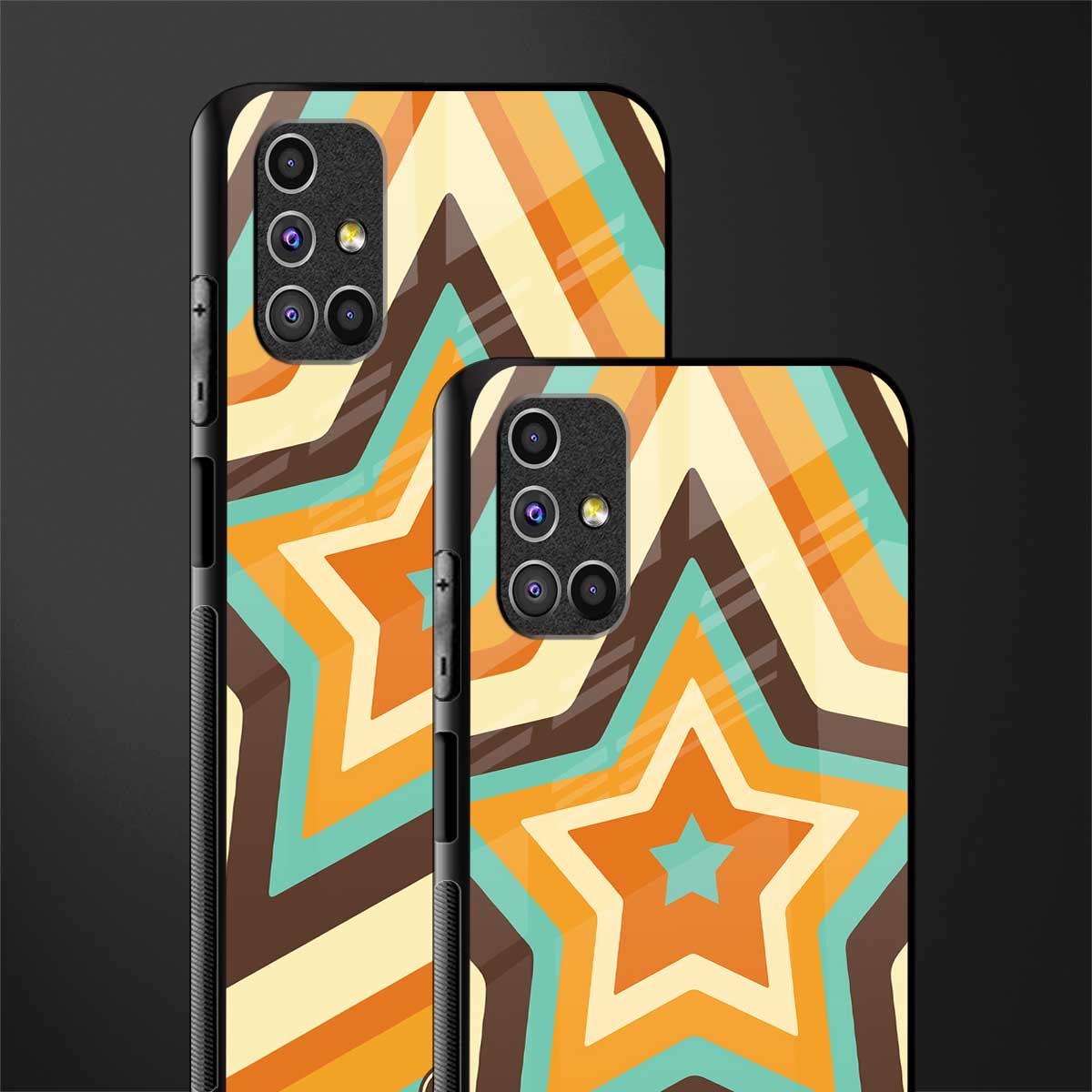 y2k orange brown stars glass case for samsung galaxy m31s image-2
