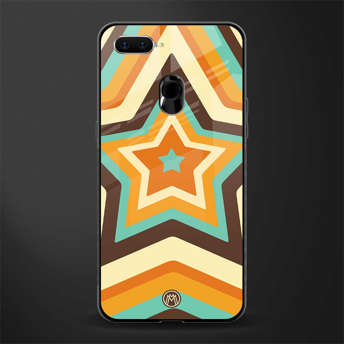 y2k orange brown stars glass case for oppo a7 image